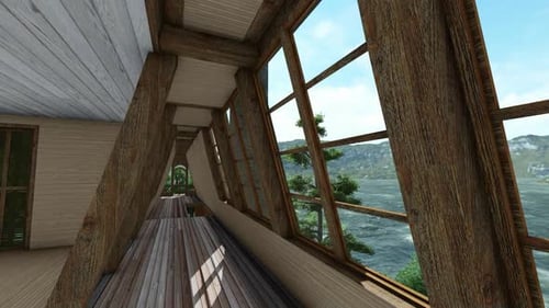 Scenic Fly-Through of Modern Wooden House with Lake View