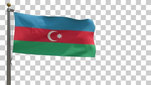 Azerbaijan Flag on Flagpole with Alpha Channel - 4K