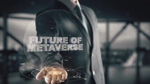 Homme d'affaires avec l'avenir du concept d'hologramme Metaverse