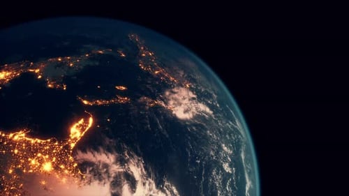 Rotating Planet Earth with Visible Nighttime City Lights