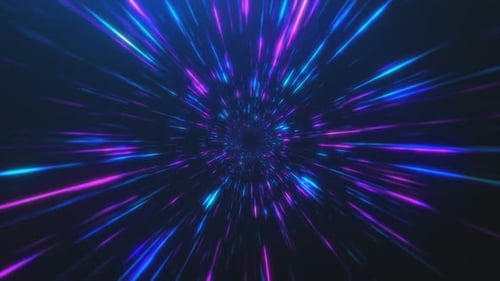 Abstract Flight in Retro Neon Hyper Warp Space in the Tunnel