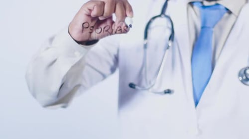 Doctor Writes On Transparent Glass Psoriasis