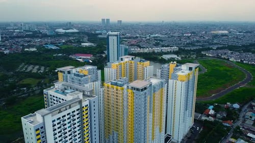 Aerial landscape of modern apartment building central business district from a drone