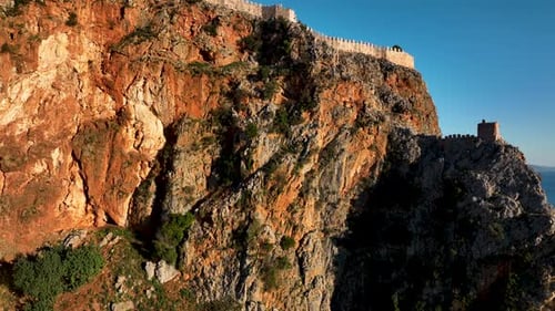 Old Fortress on the Mountain Aerial View 4 K