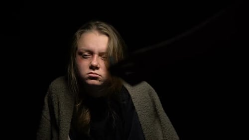 Drug Addicted Woman Taking Marijuana Joint Fro Dealer Hand, Smoking in Darkness