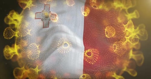 Malta Flag With Coronavirus Microbe Centered