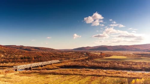 Aerial View of a Railway Bridge Across the Stryi River in Ukraine