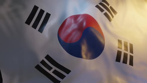 South Korean Flag Waving with Realistic Fabric Motion