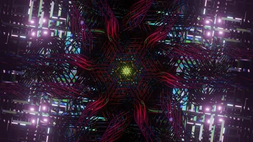 Magnifique tunnel spirituel de mandala 3D visuel d'animation de motif trippy coloré avec géométrie sacrée