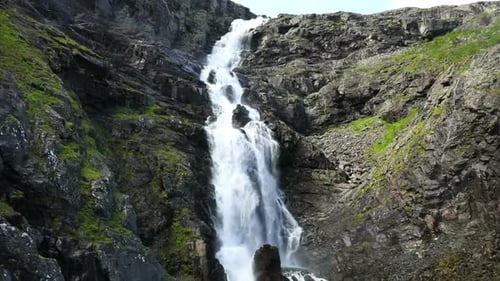 Stigfossen Waterfall and Bridge on Trollstigen Road, Norway