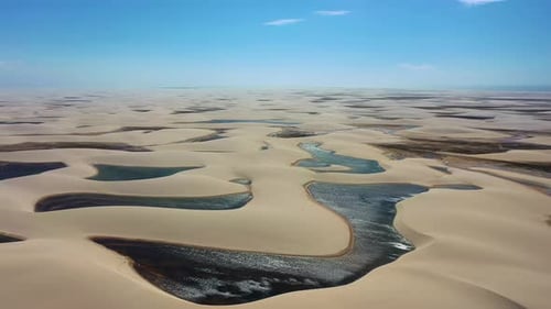 Aerial View of Desert Sand Dunes and Lagoons