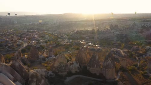 Cappadocia Turkey Aerial View With Hot Air Balloons