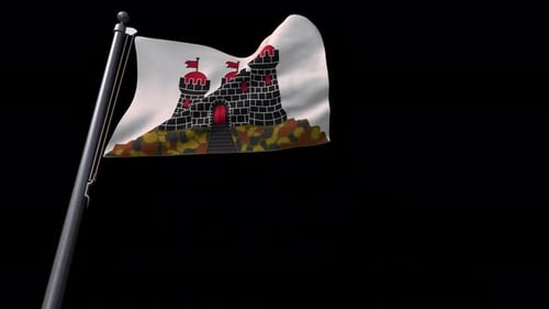 White Flag with Castle Emblem Waving Animation