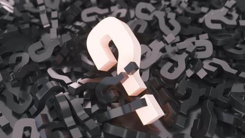 Dynamic 3D Question Mark Glowing on Falling Symbols