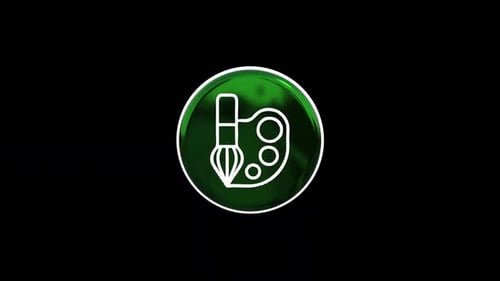 Glossy Green Art Palette and Brush Icon Loop Animation