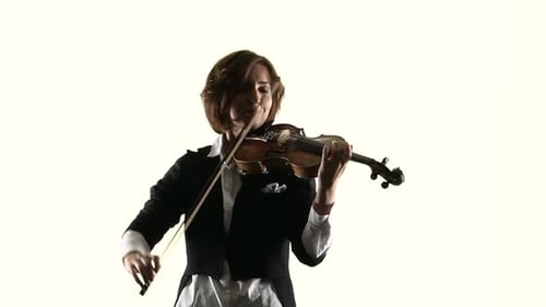 Skilled Woman Plays Violin in Bright Studio