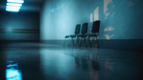 Empty Dark Hospital Laboratory Corridor