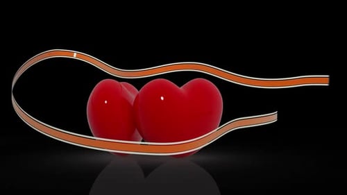 Romantic 3D Hearts with Wrapping Ribbon Animation