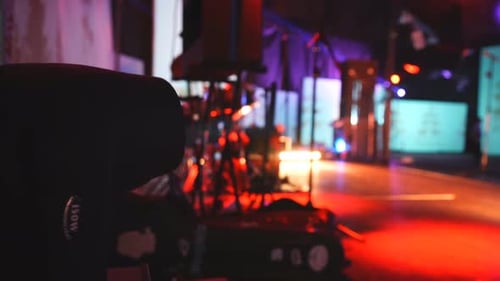 Dark Event Space with Lights and Equipment