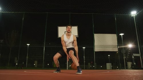 Jeune basketteur dribblant le ballon