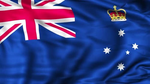Waving Flag of Victoria, Australia with Royal Crown