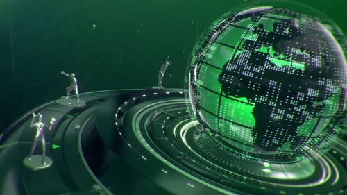 Futuristic Digital Globe with Animated Sports Figures News Intro