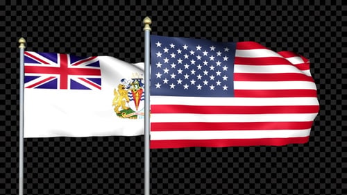 United States of America and British Antarctic Territory Flags Waving