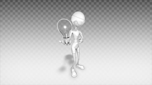 3D Character Holding a Blinking Lightbulb Idea Concept