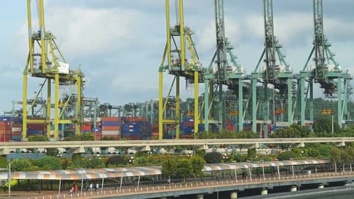 Time lapse of container cargo shipping port in Singapore