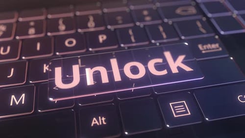 Teclado de computador futurista e tecla de desbloqueio transparente