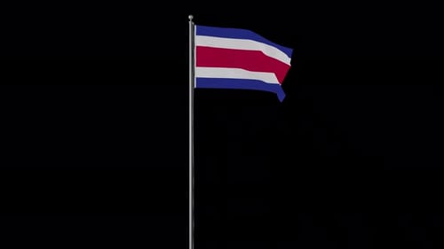Animated Costa Rica Flag Waving on Pole