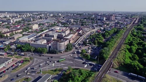 Crossroads and Many Vehicles Driving the Road