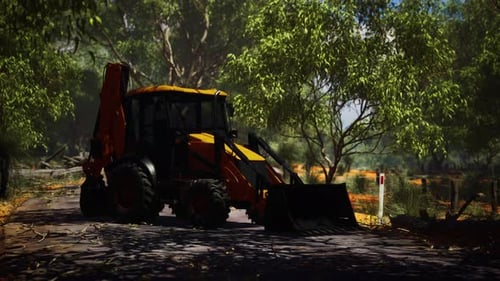 Tractor excavador en Bush Forest