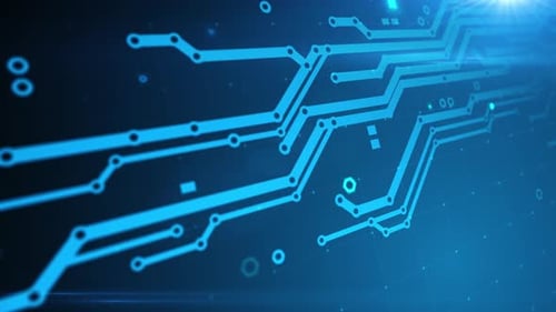Futuristic Circuit Board Animation with Digital Data Flow