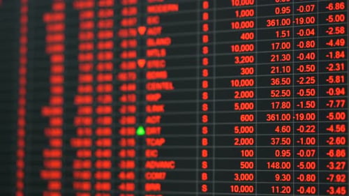 Stock market price board in economic crisis.