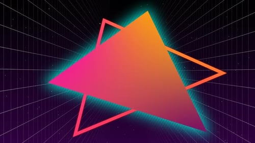 Retro Triangle Shape Reveal with Neon Grid Background