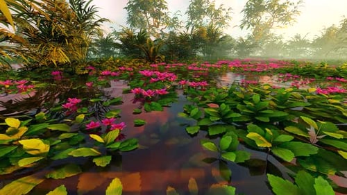 Tranquil Animated Lotus Pond with Blooming Water Lilies