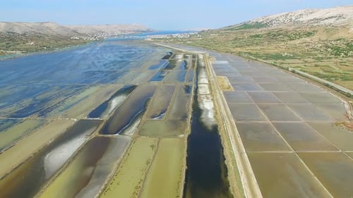 View from above of salt extraction ponds on Pag island, Croatia