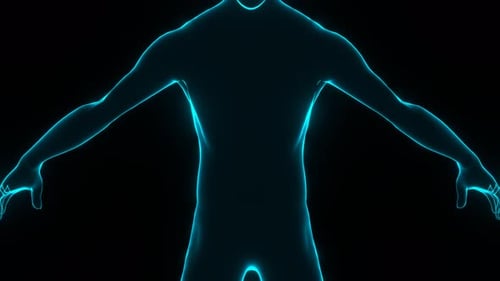 Glowing Blue Human Body Scan Digital Hologram