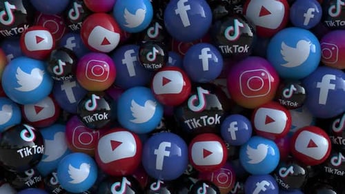 Animated Social Media Logo Falling Spheres