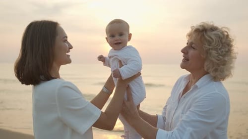 Family Fun at the Beach at Sunset