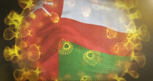 Oman Flag With Coronavirus Microbe Centered