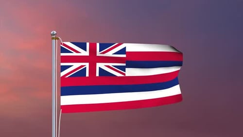 Realistic Hawaii State Flag Waving Animation at Sunset