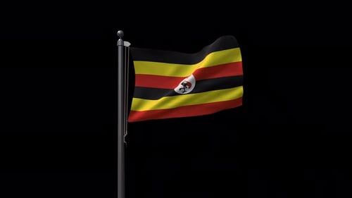 Uganda National Flag Waving Animation on Black