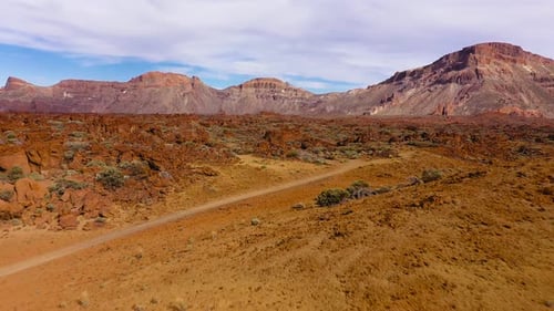 Aerial View of Solidified Lava and Sparse Vegetation in the Teide National Park