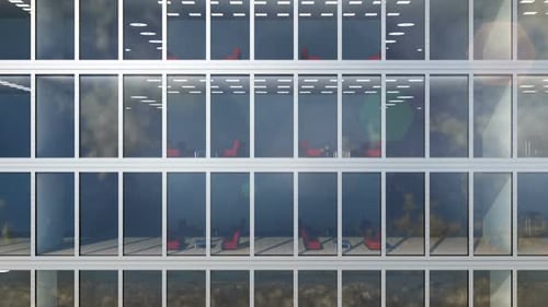 Moving Up To the Clouds Along Windows of the Office Building and Skyscraper Loop 4k