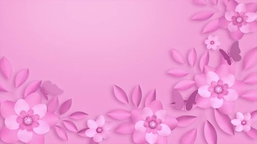 Rosa Hintergrund mit Blumen und Schmetterlingen