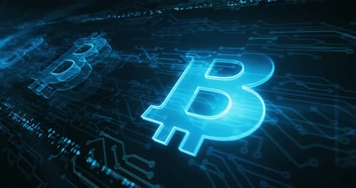 Conceito de ciclo cibernético de símbolo de moeda criptográfica Bitcoin blockchain