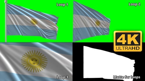 Waving Argentina Flag on Green Screen with Alpha Channel