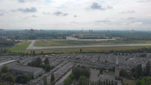 City Landscape Aerial View with Airport Runway